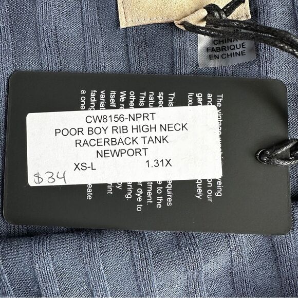 NWT Chaser Wide Rib High Neck Racerback Soft Stretchy Poor Boy Tank Top Blue S - Picture 5 of 8